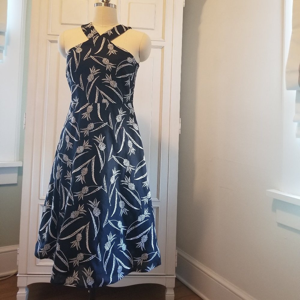 Ann Taylor, embroidered navy & white dress